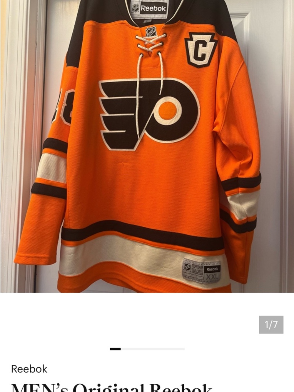 Reebok Orange and Black NHL Hockey Jersey with Captain Patch
